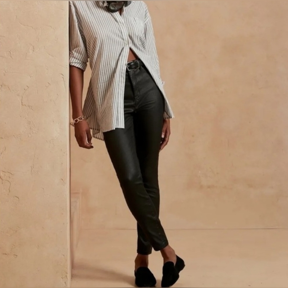 Banana Republic High Rise Skinny Coated Black Ankle Jeans 29/8 LONG NWT RT$120